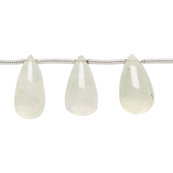 Bead, prehnite (natural), 10x6mm-15x9mm graduated hand-cut top-drilled teardrop with 0.4-1.4mm hole, B- grade, Mohs hardness 6 to 6-1/2. Sold per pkg of 17. image number 0