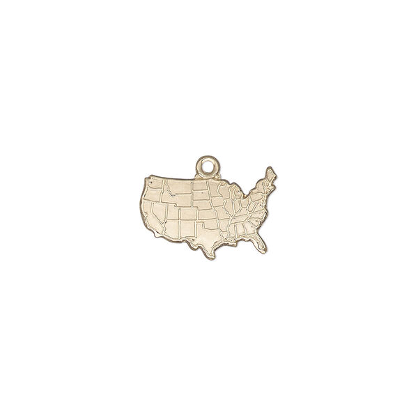 Charm, 14Kt gold-filled, 14x10mm single-sided textured USA map. Sold individually. image number 0