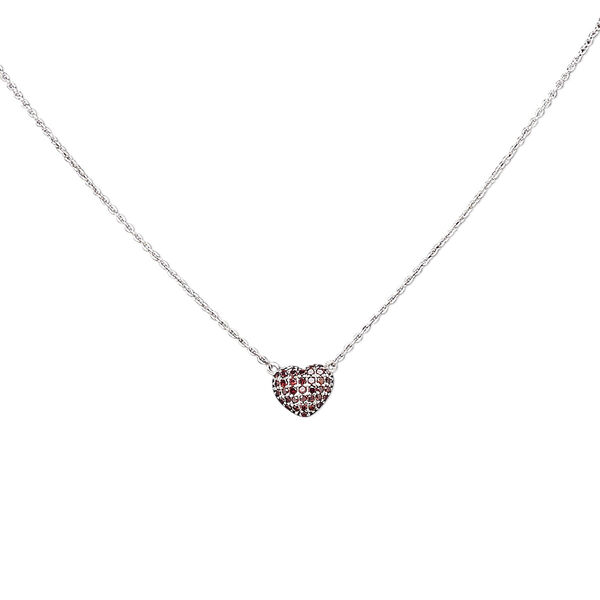 Necklace, glass with rhodium-plated brass, red, 8x8mm pavé heart, 16 inches with lobster claw clasp. Sold individually. image number 0
