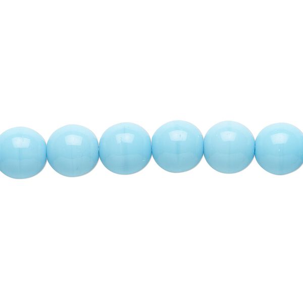 Bead, Preciosa Czech glass druk, pkg/15-1/2 to 16 inches, opaque turquoise blue, 8mm round. image number 0