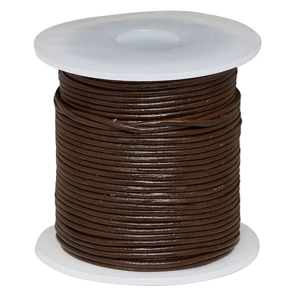Cord, leather (dyed), brown, 1-1.2mm round. Sold per 25-yard spool. image number 0