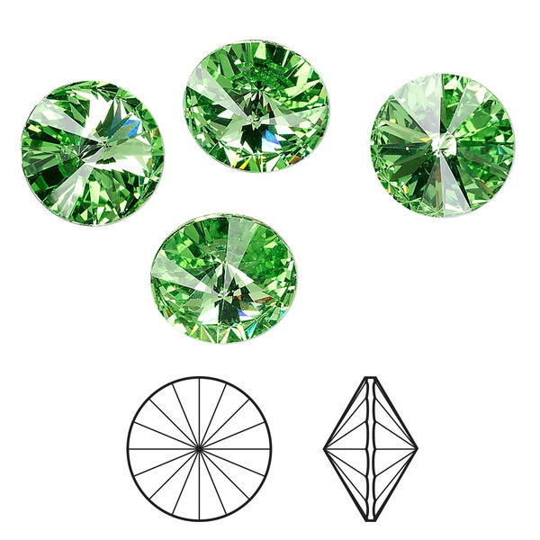 Chaton 144pk peridot foil back, Swarovski® 12mm rivoli 1122 image number 0