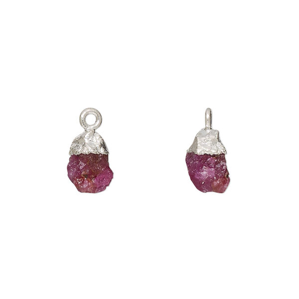 Ruby / sterling silver 1pkg1, electrocoated hand-cut nugget drop 8x5mm-9x7mm image number 0