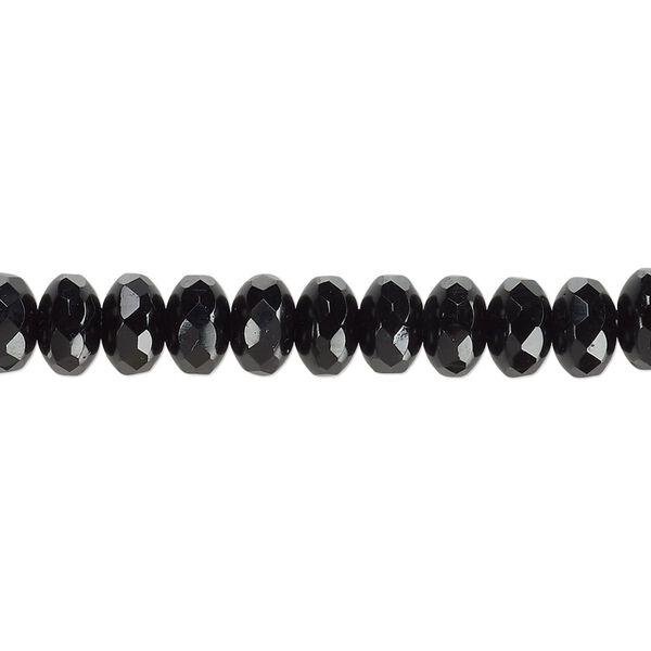 Bead, Czech fire-polished glass, jet, 7x5mm faceted rondelle. Sold per 15-1/2" to 16" strand. image number 0
