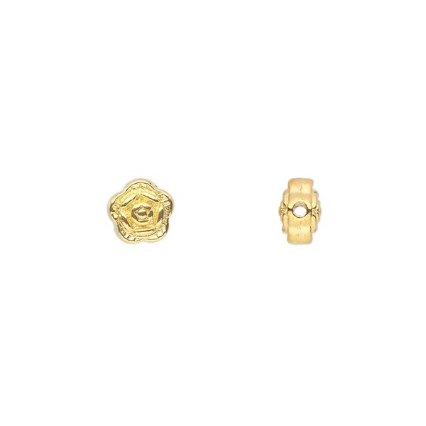 Bead, gold-finished "pewter" (zinc-based alloy), 7x7mm double-sided flat flower. Sold per pkg of 100. image number 0