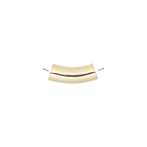 Bead, gold-plated brass, 15x5mm curved tube. Sold per pkg of 10. image number 0