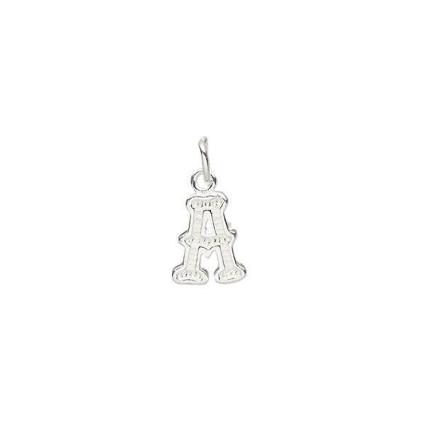 Charm, sterling silver, 10x8mm fancy block alphabet letter "A." Sold individually. image number 0