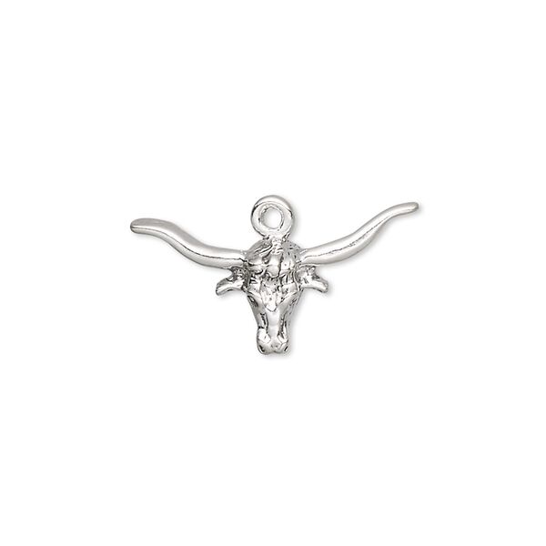 Charm, sterling silver, 23x12mm single-sided steer head. Sold individually. image number 0