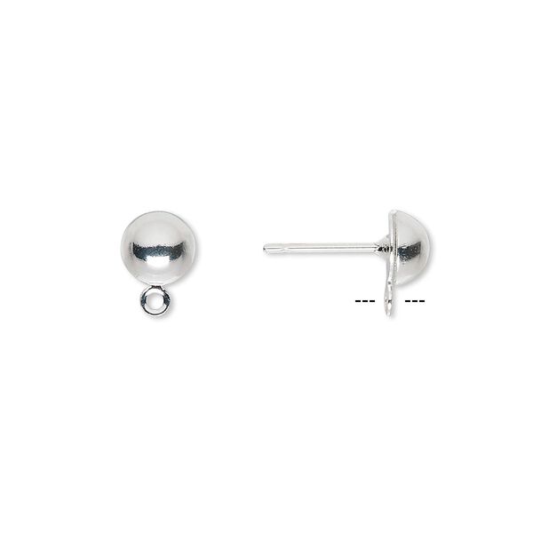 Earstud 1pkg500 silver-plated, 6mm half-ball / closed loop, brass / stainless steel 250 pair image number 0
