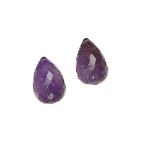 Bead, amethyst (natural), dark, 15x10mm-16x10mm hand-cut top-drilled faceted briolette, B grade, Mohs hardness 7. Sold per pkg of 2. image number 0