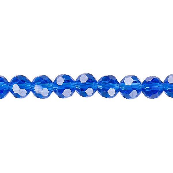 Bead 1pk 32 facets transparent medium blue, Celestial Crystal® 6mm round 15.5-16 inch image number 0