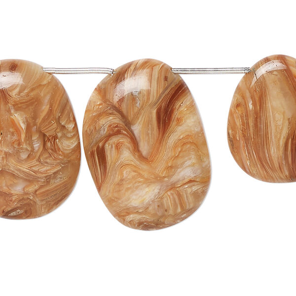 Petrified wood opal 1pkg10, top-drilled oval freeform bead natural graduated 18x12mm-26x20mm image number 0
