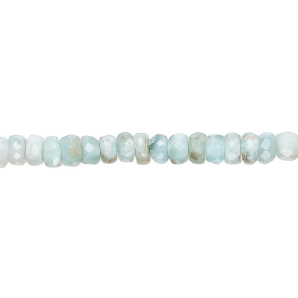 Bead, larimar (natural), 4x2mm-5x4mm hand-cut faceted rondelle with 0.4-1mm hole, C+ grade, Mohs hardness 4-1/2 to 5. Sold per 13-inch strand, approximately 120 beads. image number 0