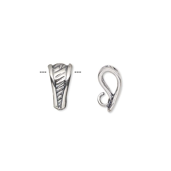 Bail, pendant, antique silver-plated brass, 12x6mm triangle with diagonal design and hidden loop. Sold individually. image number 0