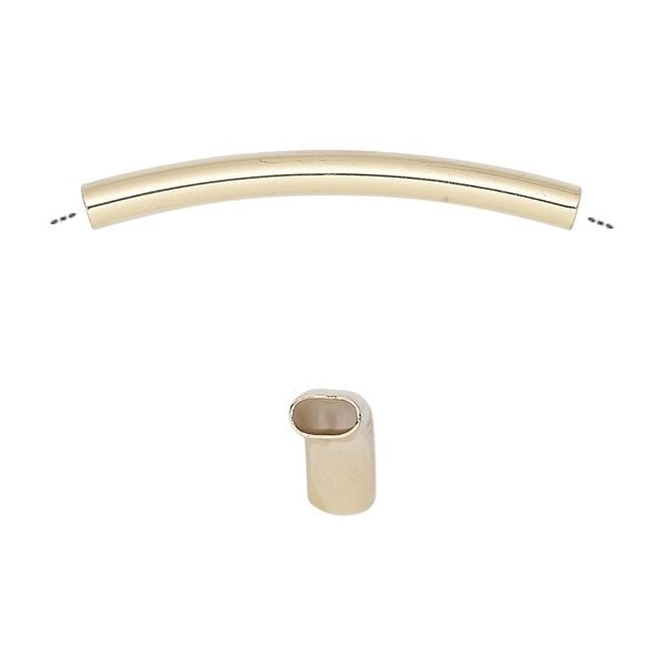Bead, gold-finished brass, 34x5mm curved oval tube. Sold per pkg of 6. image number 0