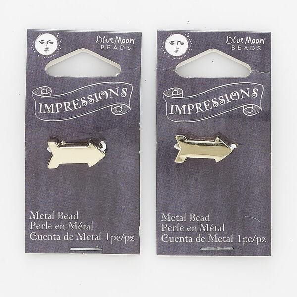 Bead, gold-finished "pewter" (zinc-based alloy), 16x8mm arrow with 2mm hole. Sold per pkg of 2. image number 0