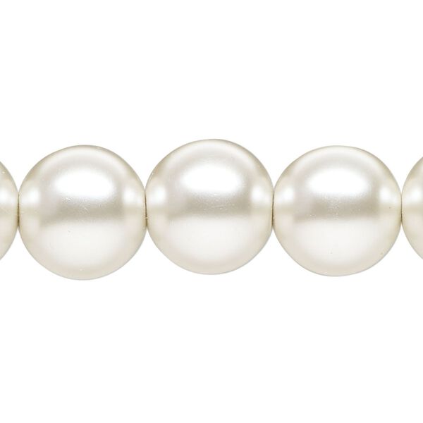 Bead, glass pearl, silver-white, 14mm round. Sold per 15-1/2" to 16" strand. image number 0