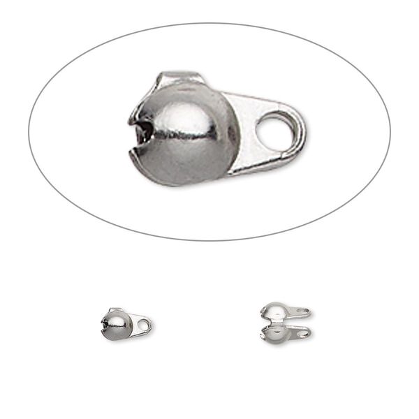 Bead tip, stainless steel, pkg/20, 4x2.5mm side clamp-on with double closed loop, fits 1.2-1.5mm ball chain image number 0