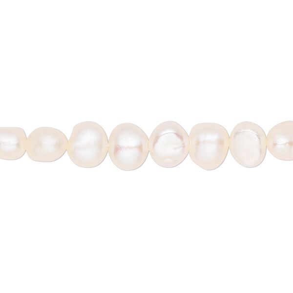 Pearl, cultured freshwater (bleached), white, 5-8mm flat sided potato, D grade, Mohs hardness 2-1/2 to 4. Sold per 15-1/2" to 16" strand. image number 0