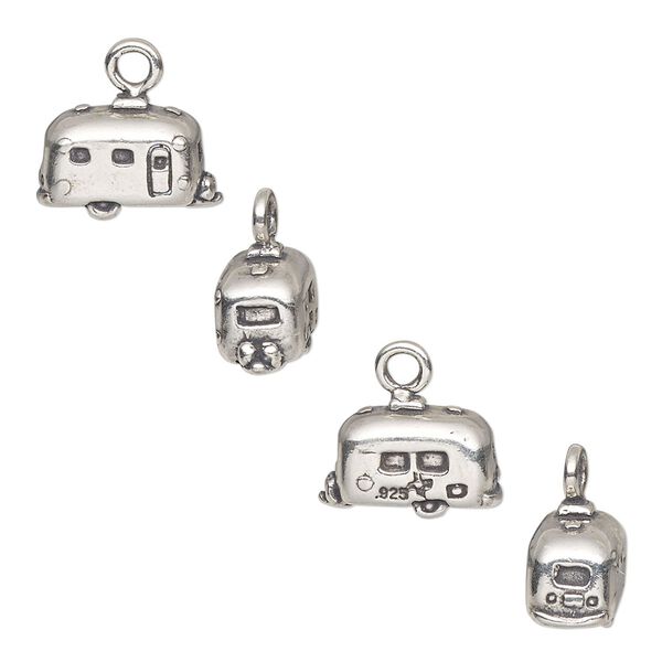 Charm, antiqued sterling silver, 12x8mm 3D camper. Sold individually. image number 0