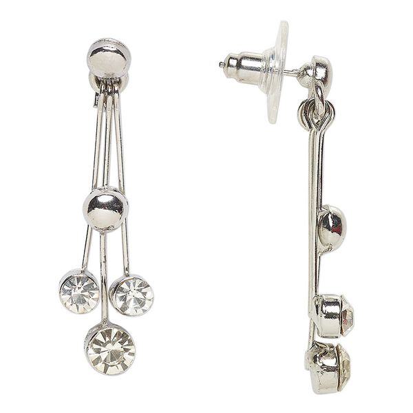 Earstud, Everyday Jewelry, antique silver-finished "pewter" (zinc-based alloy) / glass / steel, clear, 40mm. Sold per pair. image number 0