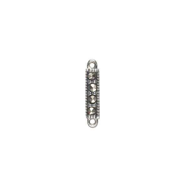 Link, sterling silver and marcasite, 11x3mm rectangle. Sold per pkg of 2. image number 0