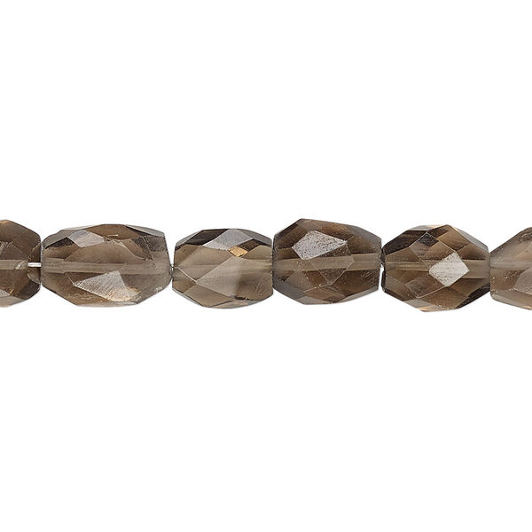 Smoky quartz 1pkg1, hand-cut faceted puffed oval bead 7 inch 9x7mm-12x8mm image number 0