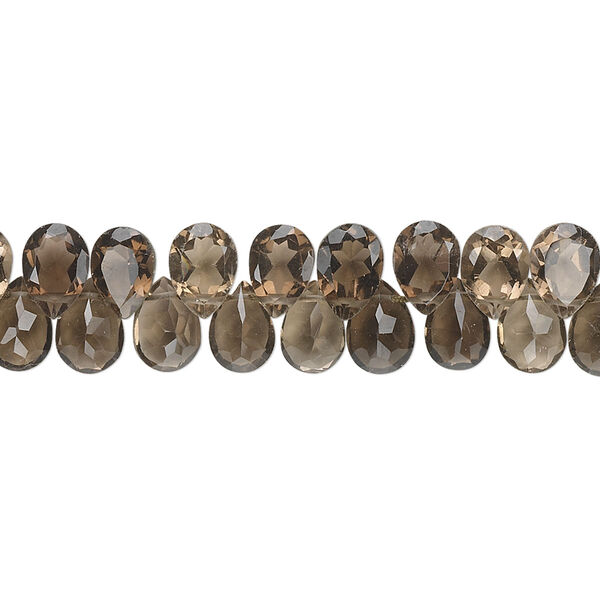 Smoky quartz 1pkg1, hand-cut top-drilled faceted teardrop bead 8 inch 7x5mm image number 0