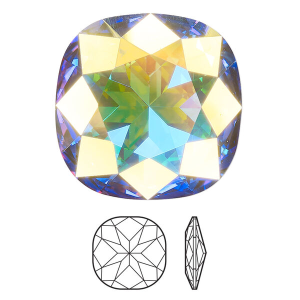 Fancy stone 1pk crystal AB foil back, Crystal Passions® 27mm cushion 4487 image number 0