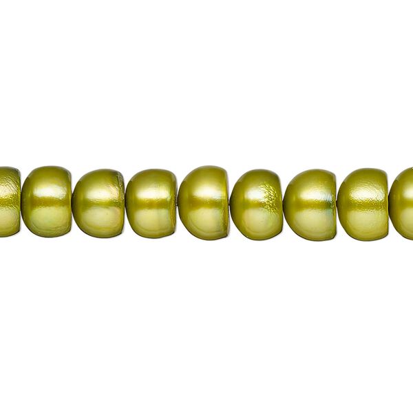 Pearl, cultured freshwater (dyed), moss, 7-8mm button, C- grade, Mohs hardness 2-1/2 to 4. Sold per 15-inch strand. image number 0