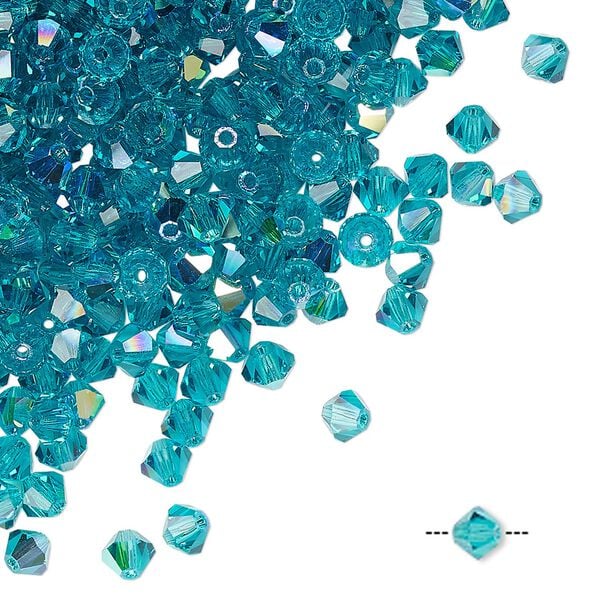Bead 144pk blue zircon AB, Preciosa Czech crystal 4mm bicone image number 0