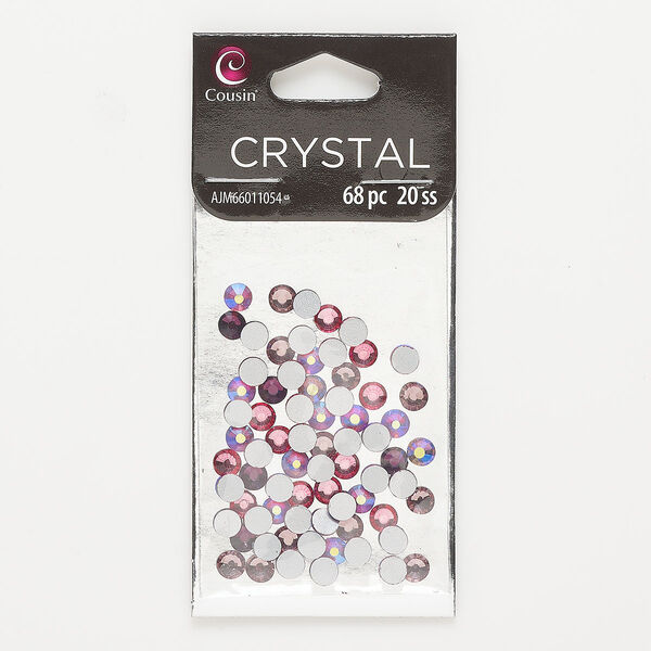 Flat back mix, glass, pink AB / red AB / purple, 4.6-4.8mm faceted round, SS20. Sold per pkg of 68. image number 0
