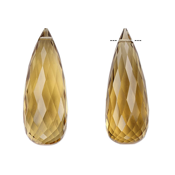 Golden quartz 1pkg2, hand-cut top-drilled faceted briolette bead 29x11mm image number 0