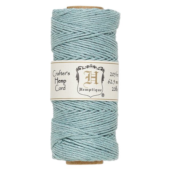 Cord, Hemptique®, polished hemp, light blue, 1mm diameter, 20-pound test. Sold per 205-foot spool. image number 0