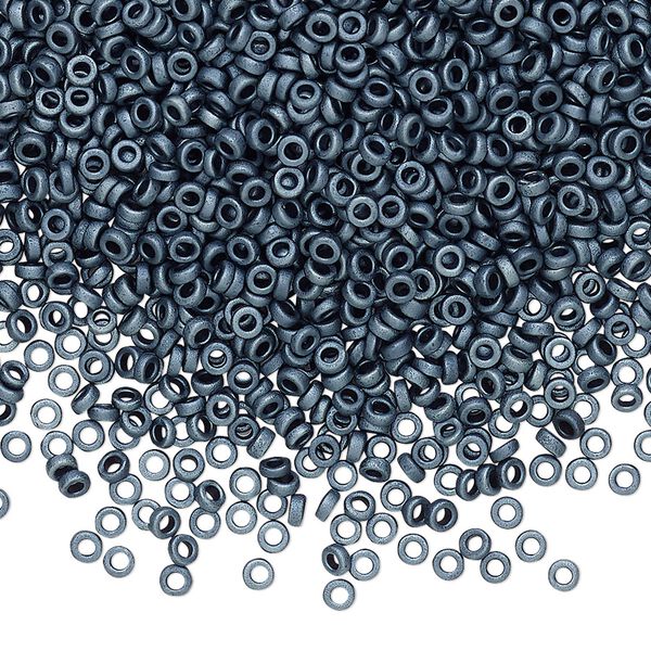 Seed bead, Miyuki, glass, pkg/250g, 2.2x1mm spacer rondelle, opaque matte steel blue, (SPR2.2-2001). image number 0
