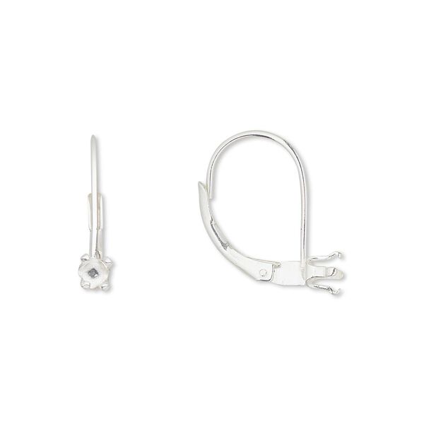 Ear wire leverback 1pkg2 sterling silver-filled, 17mm / 4mm round 4-prong setting, 1 pair image number 0