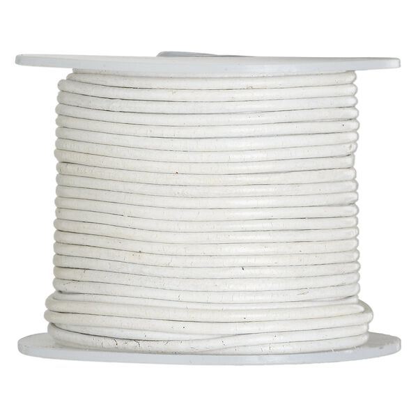 Cord, leather (dyed), white, 1.4-1.6mm round. Sold per 25-yard spool. image number 0