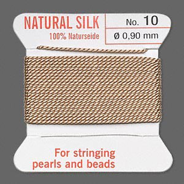 Thread, Griffin, silk, beige, size #10. Sold per 2-meter card (approximately 78 inches). image number 0