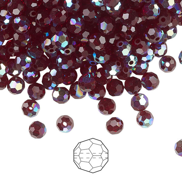 Bead 144pk garnet AB, Preciosa Czech crystal 4mm round image number 0