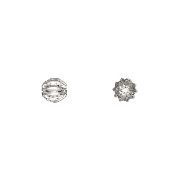 Bead, silver-plated brass, 6mm corrugated round. Sold per pkg of 20. image number 0