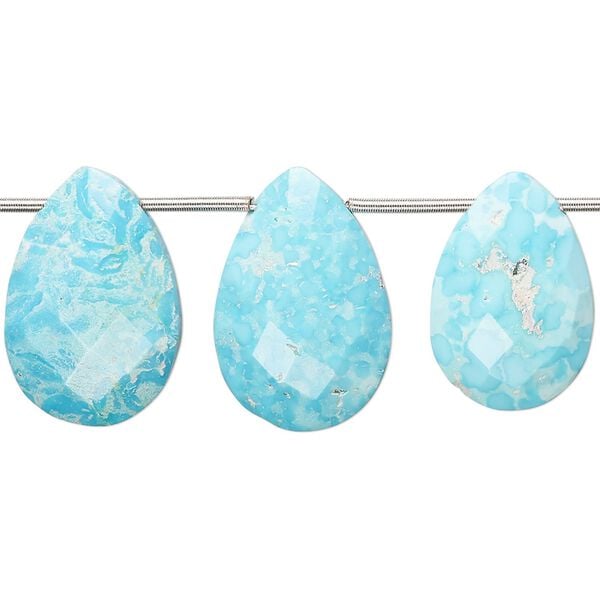 Imperial crown turquoise 1pkg3, hand-cut top-drilled faceted puffed teardrop bead natural 15x10mm-25x16mm image number 0