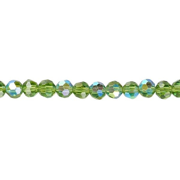 Bead 1pk 32 facets translucent green AB, Celestial Crystal® 4mm round 15.5-16 inch image number 0