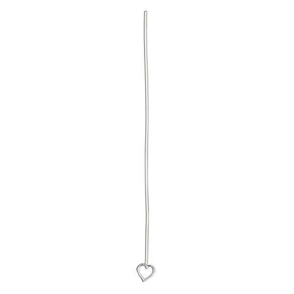 Head pin 1pkg1 sterling silver, 2 inches with 3.5mm open heart, 22 gauge. image number 0