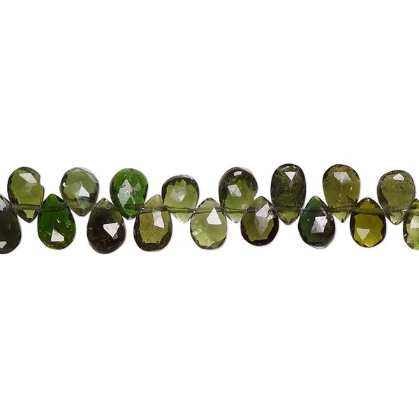 Green tourmaline 1pkg1, hand-cut top-drilled faceted teardrop bead natural 8 inch 6x4mm image number 0