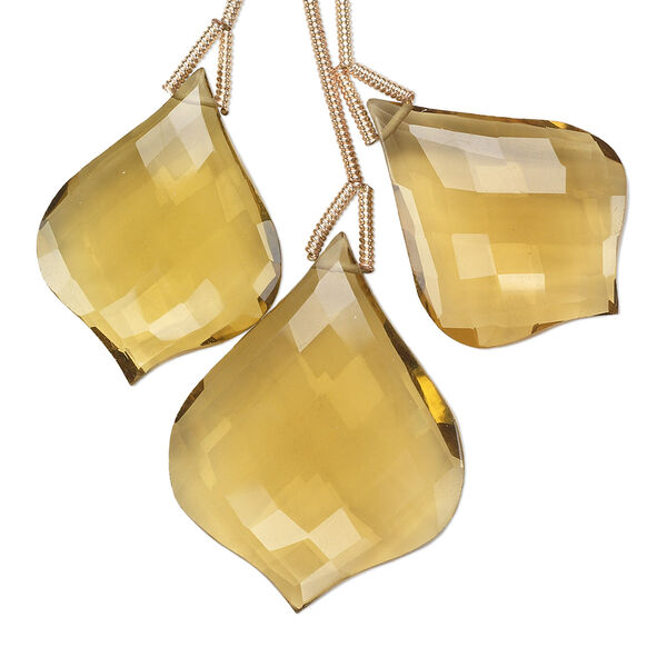 Golden quartz 1pkg3, hand-cut top-drilled fancy faceted teardrop bead 24x18mm / 28x22mm image number 0