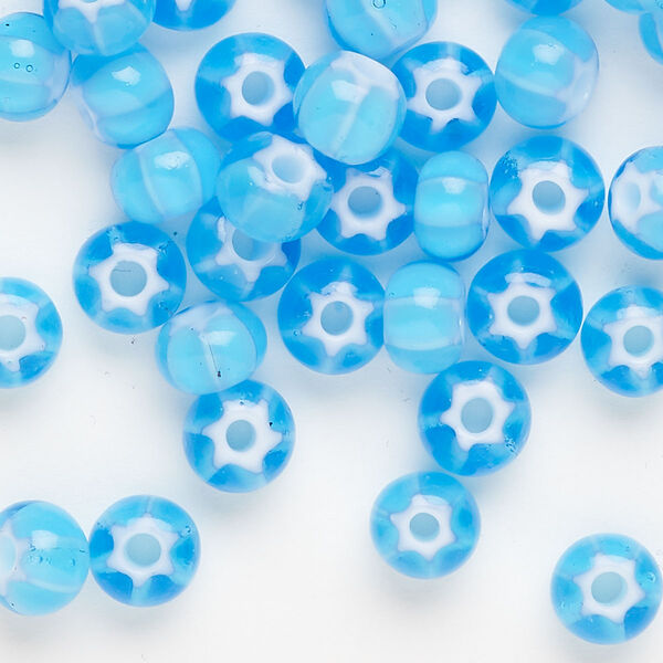 Seed bead, Preciosa Ornela Czech glass, pkg/20g, #32 cornelian star rocaille, opaque aquamarine and white, (63715). image number 0