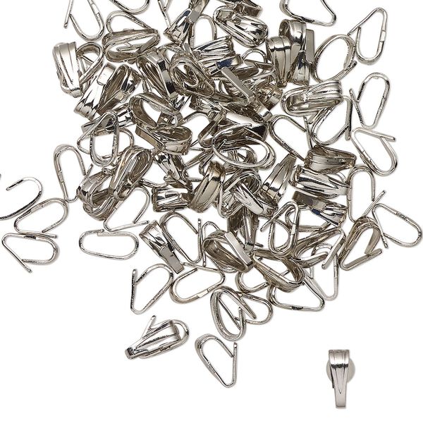 Bail, snap-on, nickel-finished stainless steel, 6x3mm with 5mm grip length. Sold per pkg of 100. image number 0
