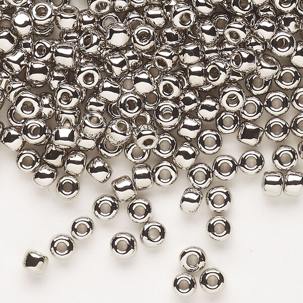 Seed bead, Dyna-Mites™, glass, opaque nickel-finished, #6 round. Sold per 40-gram pkg. image number 0