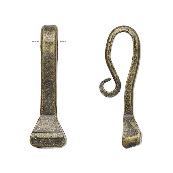 Drop, antique brass-plated carbon steel, 27x8mm-29x8mm horseshoe nail with fancy curl. Sold per pkg of 4. image number 0