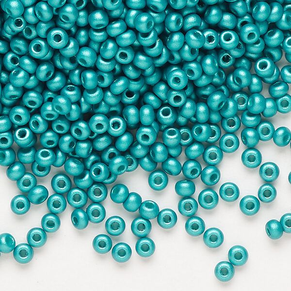 Seed bead, Preciosa Ornela Czech glass, pkg/500g, #8 rocaille, opaque PermaLux dyed green chalkwhite, (22017). image number 0
